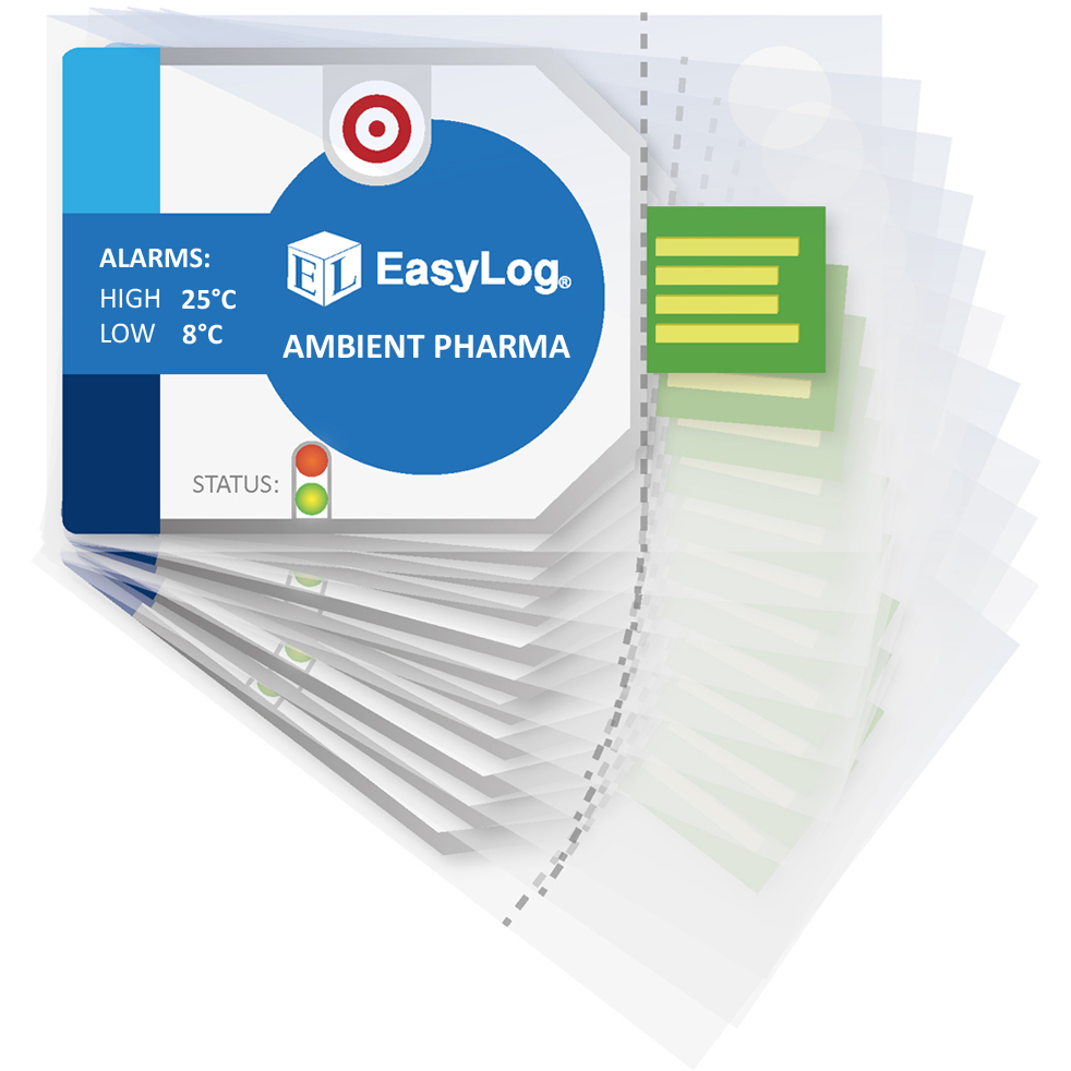 Cold Chain Data Loggers. Ambient Pharma Alarms: High 25°C, Low 8°C - Pack of 10