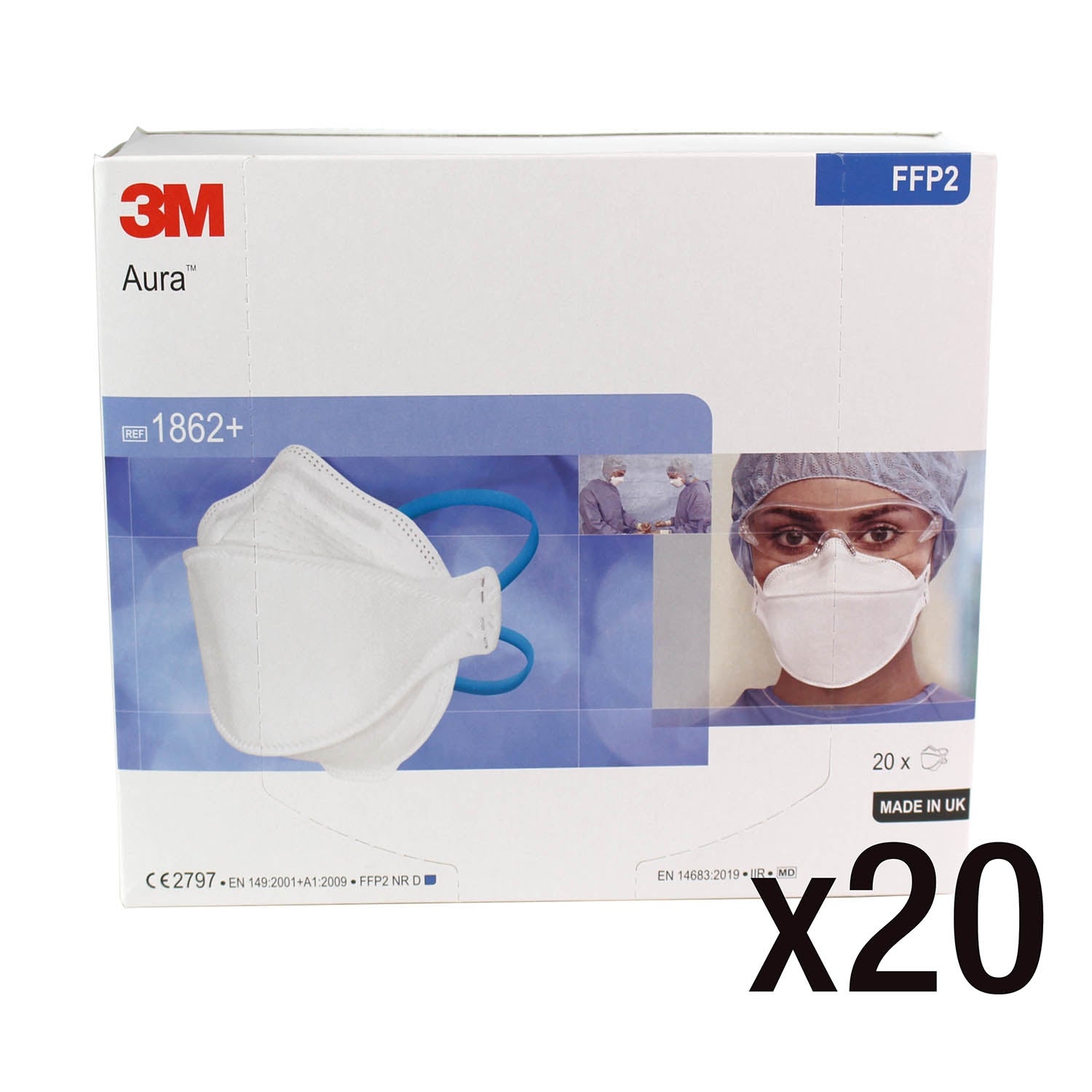 3M™ 1862+ Aura™ FFP2 [+IIR] Healthcare Respirator Mask x 20