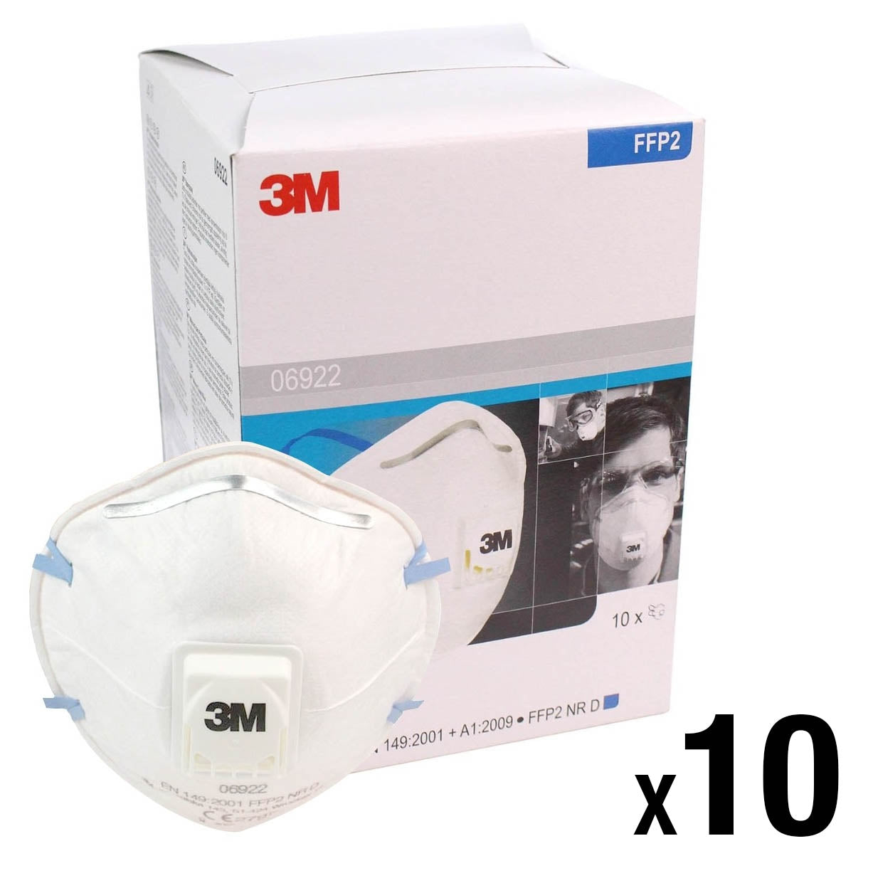 3M™ FFP2 Face Mask 06922 - Valved (Box of 10 Masks)