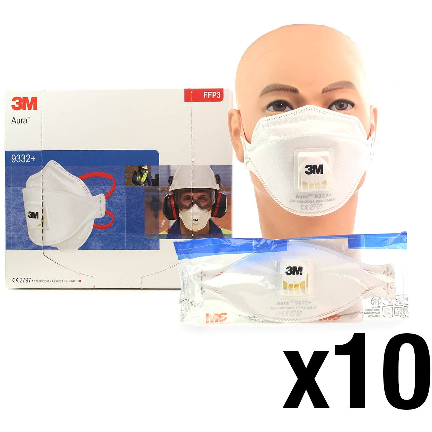 3M™ Particulate Respirator Face Mask FFP3 Valved - 9332+ - Box of 10