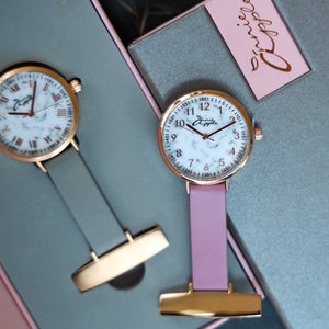 Annie Apple Nurses Fob Watch - Meraki - Grey/Rose Gold/Grey - Leather - 35mm