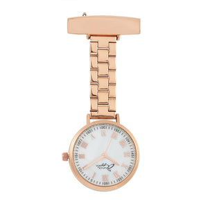 Annie Apple Nurses Fob Watch - Meraki - Pearl/Rose Gold - Link - 35mm