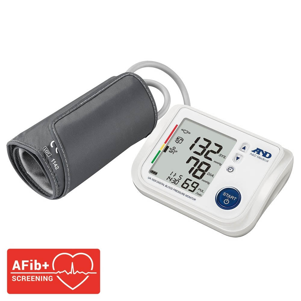 A&D Medical UA-1020-W Upper Arm Blood Pressure Monitor with Atrial Fibrillation Screening (Medium-Large Cuff)