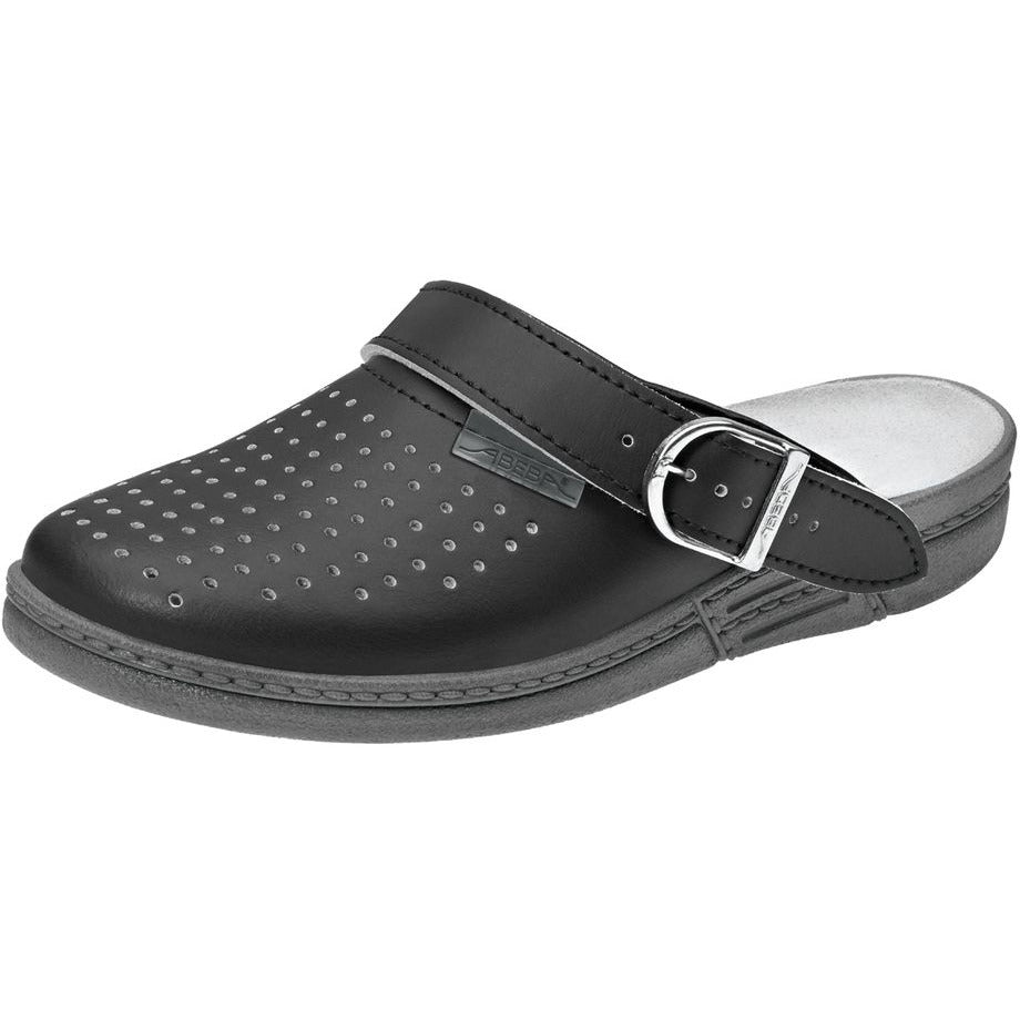 Abeba "Original" Perforated Clog Shoes - Smooth Black Leather