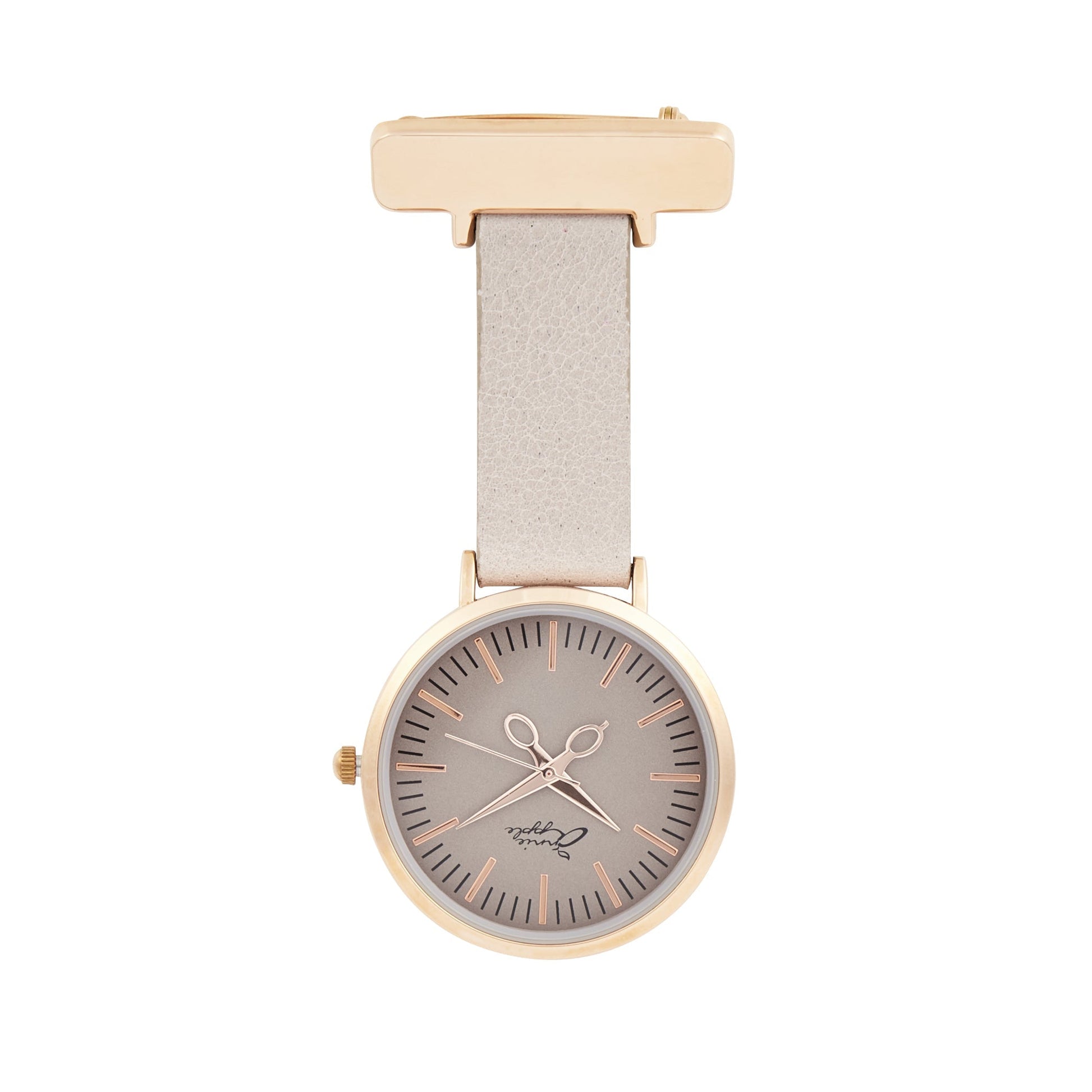 Annie Apple Nurses Fob Watch - Aurora - Rose Gold/Grey - Leather - 35mm