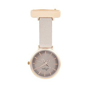 Annie Apple Nurses Fob Watch - Aurora - Rose Gold/Grey - Leather - 35mm