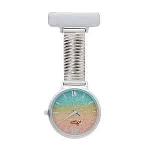 Annie Apple Nurses Fob Watch - Aurora - Silver & Rainbow - Mesh - 35mm