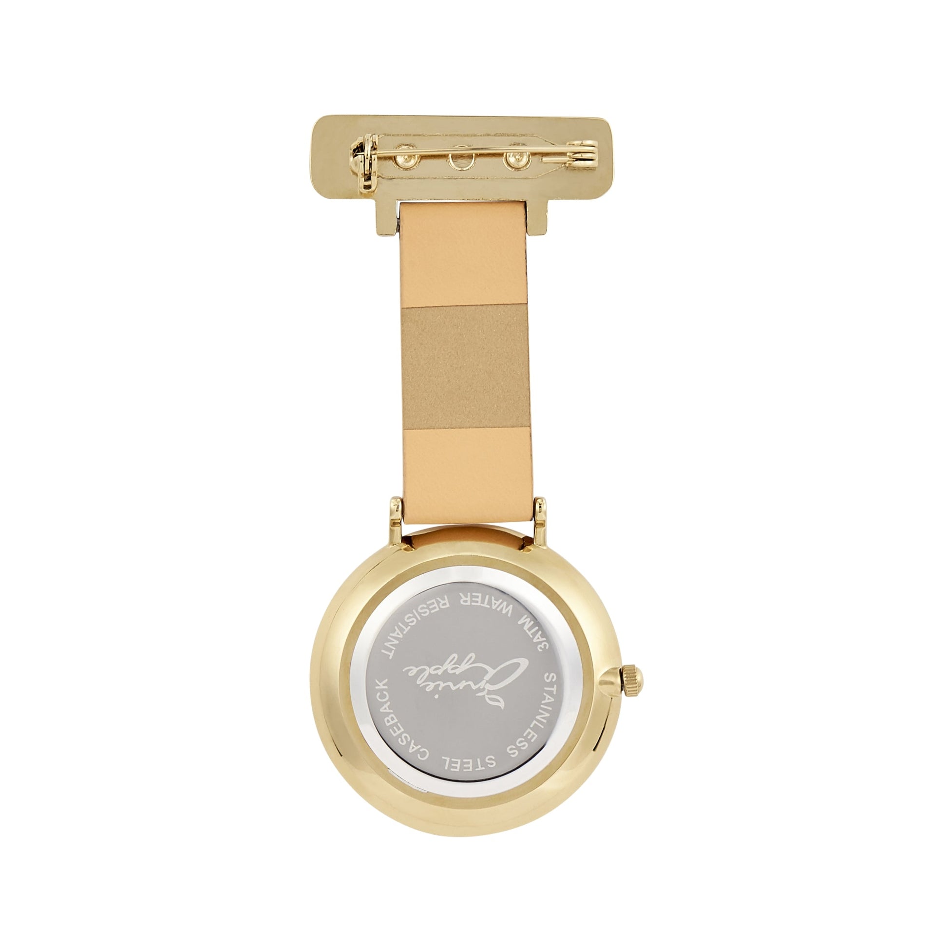 Annie Apple Nurses Fob Watch - Aurora - White/Gold/Tan - Leather - 35mm