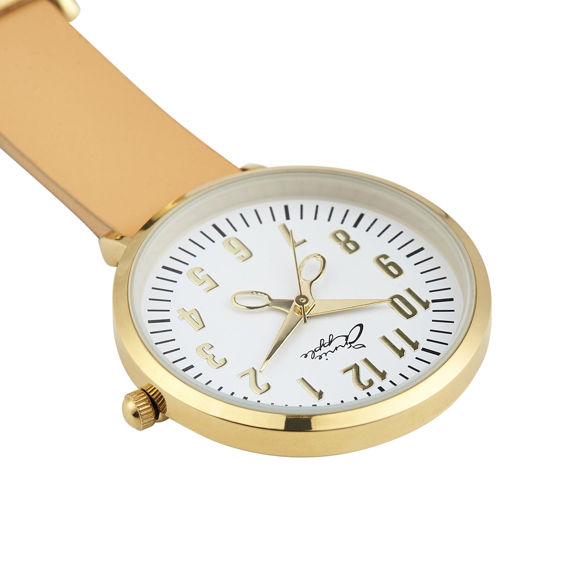 Annie Apple Nurses Fob Watch - Aurora - White/Gold/Tan - Leather - 35mm