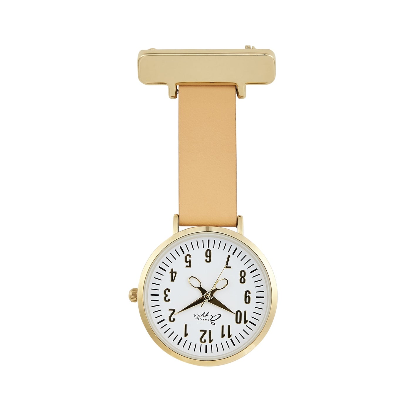 Annie Apple Nurses Fob Watch - Aurora - White/Gold/Tan - Leather - 35mm