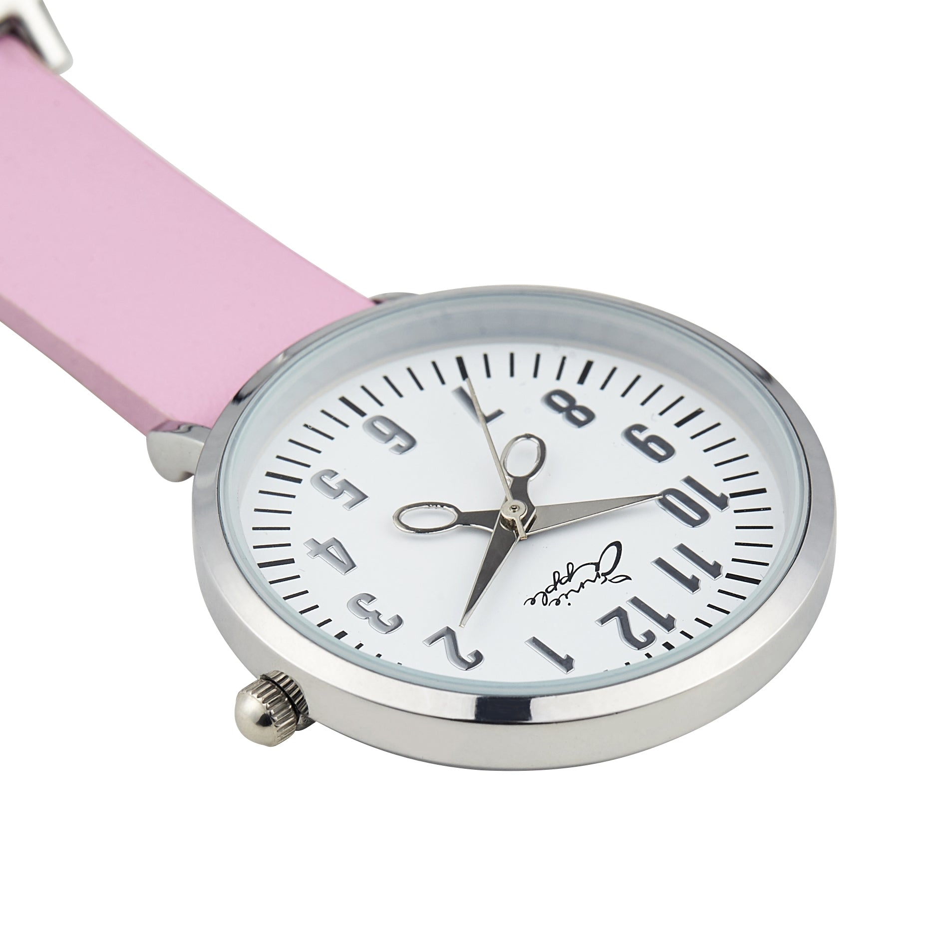 Annie Apple Nurses Fob Watch - Aurora - White/Silver/Pink - Leather - 35mm