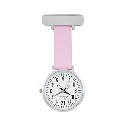 Annie Apple Nurses Fob Watch - Aurora - White/Silver/Pink - Leather - 35mm