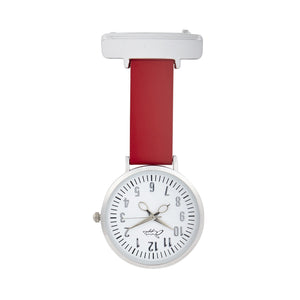 Annie Apple Nurses Fob Watch - Aurora - White/Silver/Red - Leather - 35mm