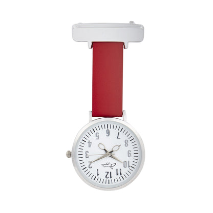 Annie Apple Nurses Fob Watch - Aurora - White/Silver/Red - Leather - 35mm