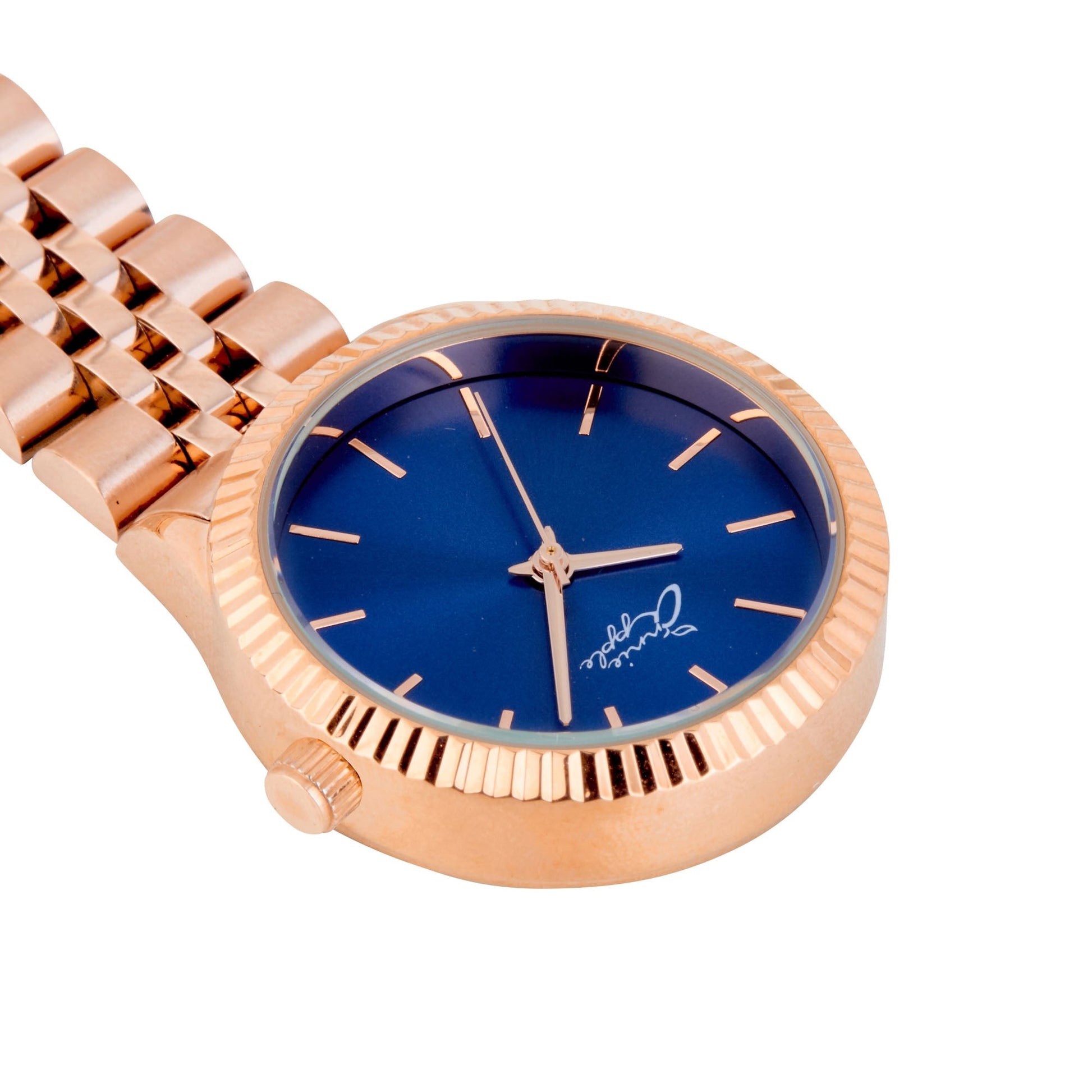 Annie Apple Nurses Fob Watch - Callista - Blue/Rose Gold - Link - 35mm