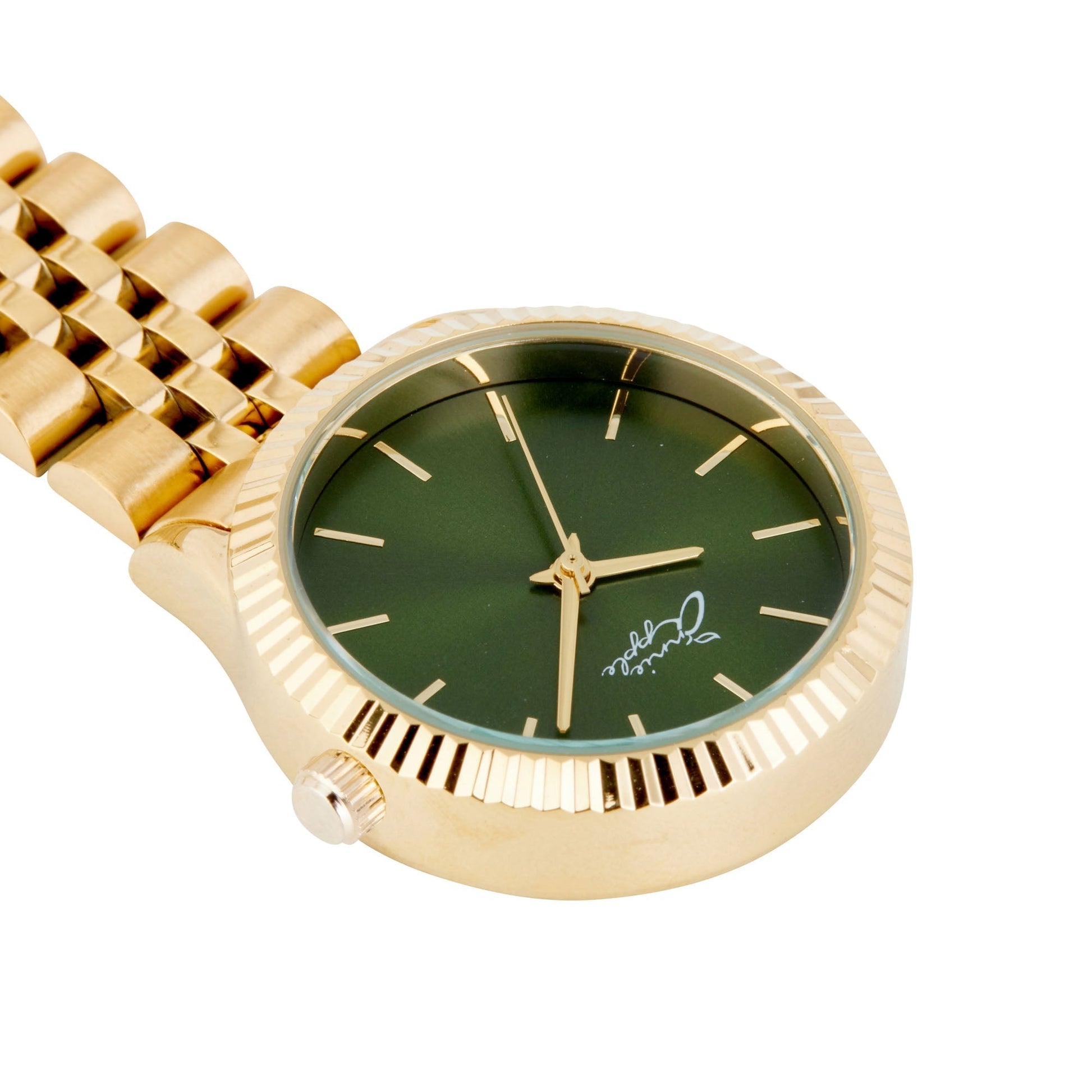 Annie Apple Nurses Fob Watch - Callista - Emerald/Gold - Link - 35mm