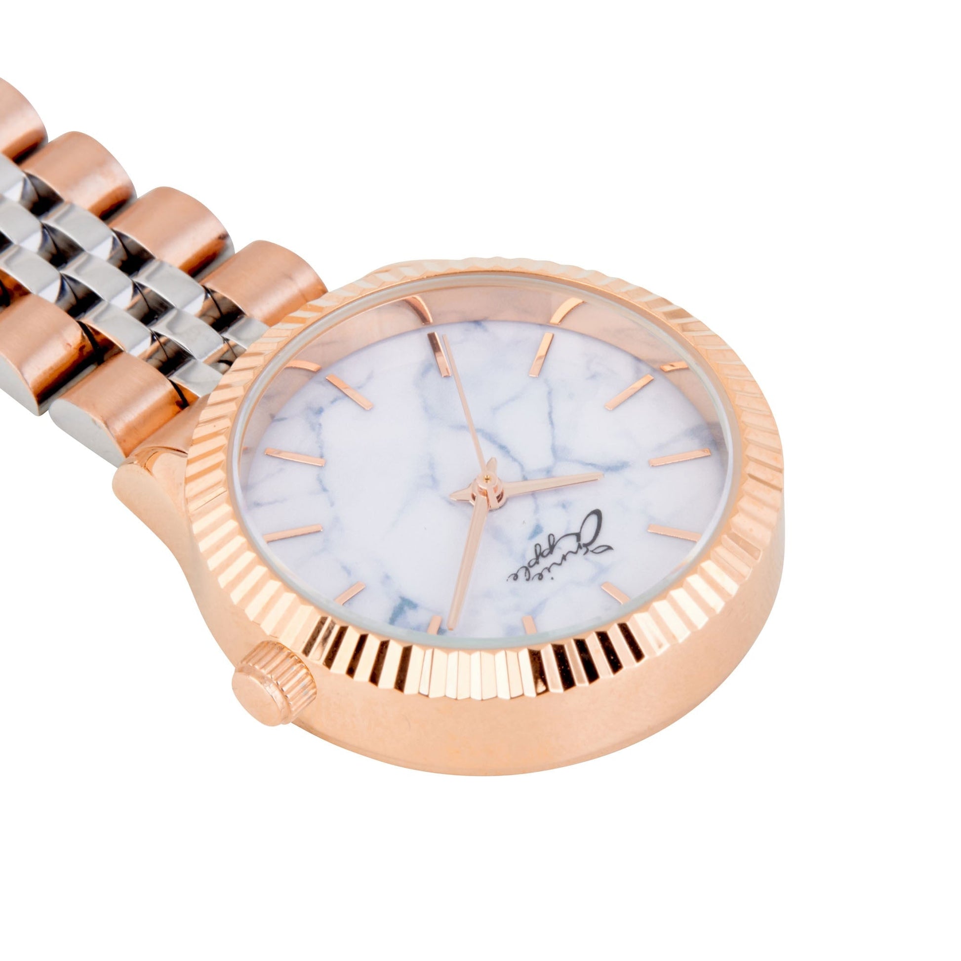 Annie Apple Nurses Fob Watch - Callista - Marble/Silver/Rose Gold - Link - 35mm