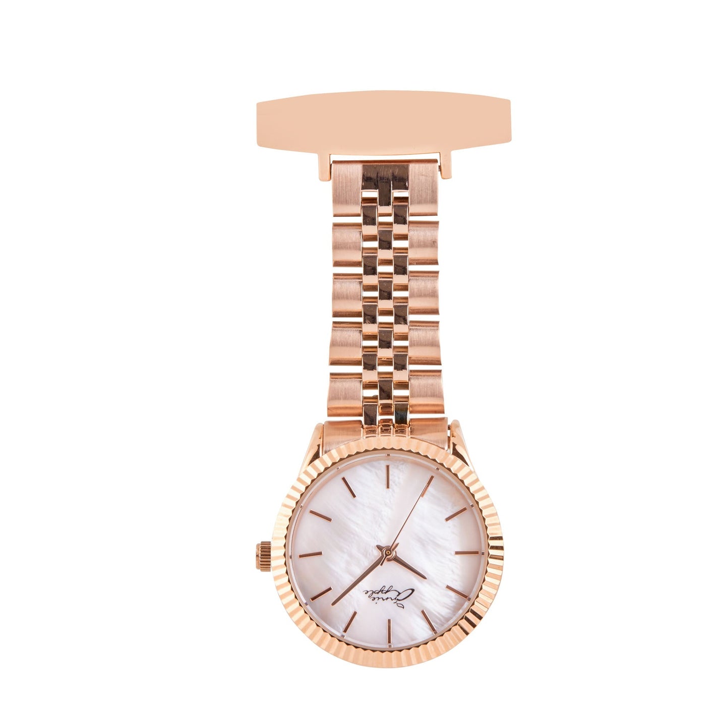 Annie Apple Nurses Fob Watch - Callista - Pearl/Rose Gold - Link - 35mm