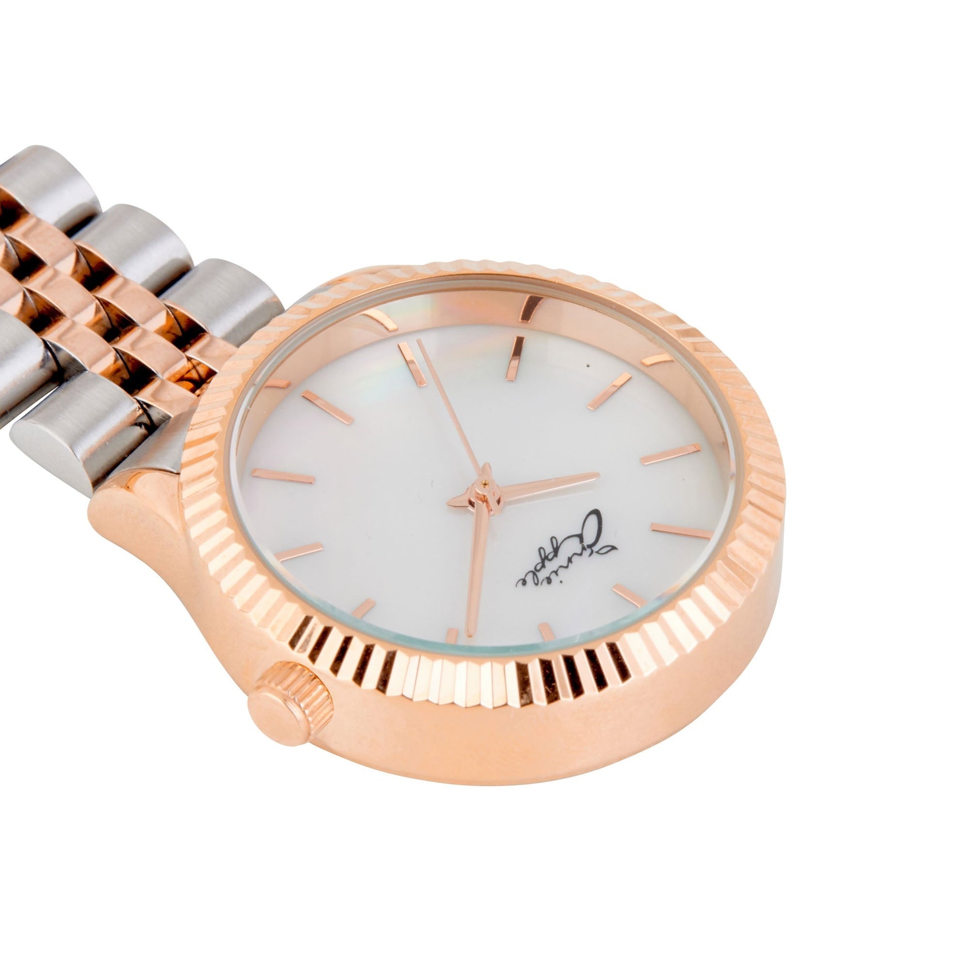 Annie Apple Nurses Fob Watch - Callista - Pearl/Rose Gold/Silver - Link - 35mm