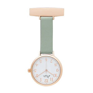 Annie Apple Nurses Fob Watch - Meraki - Gold & Sage - Leather - 35mm