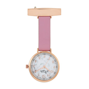 Annie Apple Nurses Fob Watch - Meraki - Marble/Rose Gold/Pink - Leather - 35mm