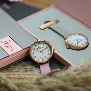 Annie Apple Nurses Fob Watch - Meraki - Pearl/Rose Gold/Pink - Leather - 35mm