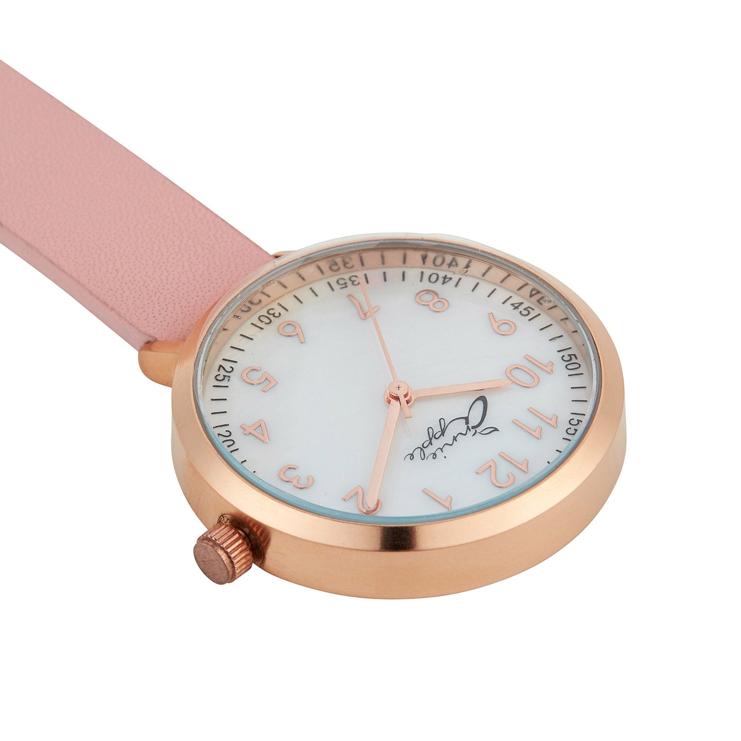 Annie Apple Nurses Fob Watch - Meraki - Pearl/Rose Gold/Pink - Leather - 35mm