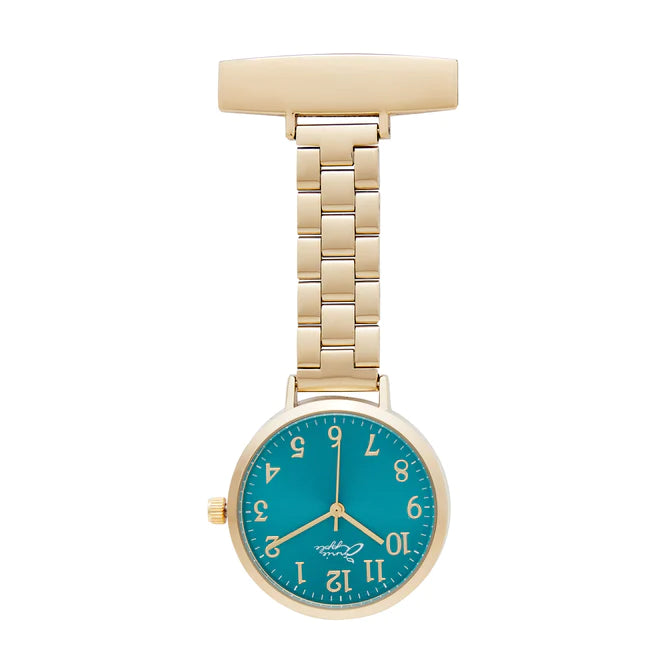 Annie Apple Nurses Fob Watch - Meraki - Teal/Gold - Link - 35mm