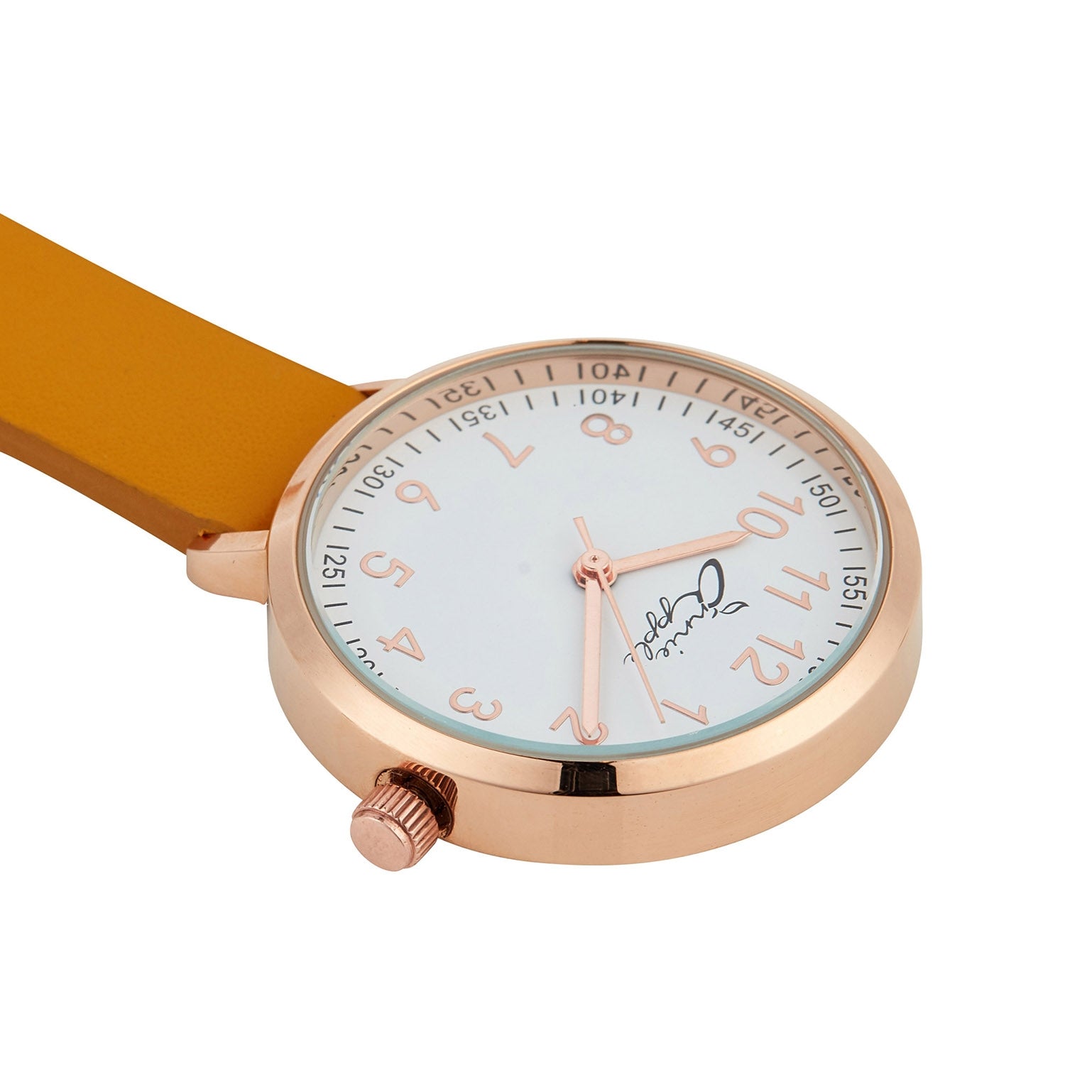 Annie Apple Nurses Fob Watch - Meraki - White/Rose Gold/Mustard - Leather - 35mm