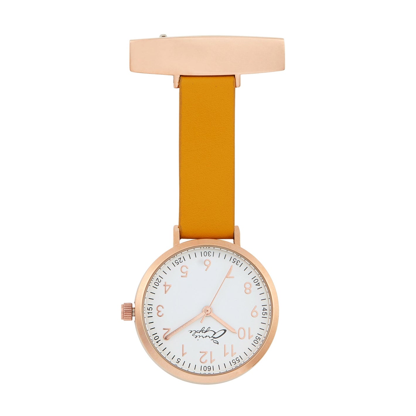 Annie Apple Nurses Fob Watch - Meraki - White/Rose Gold/Mustard - Leather - 35mm