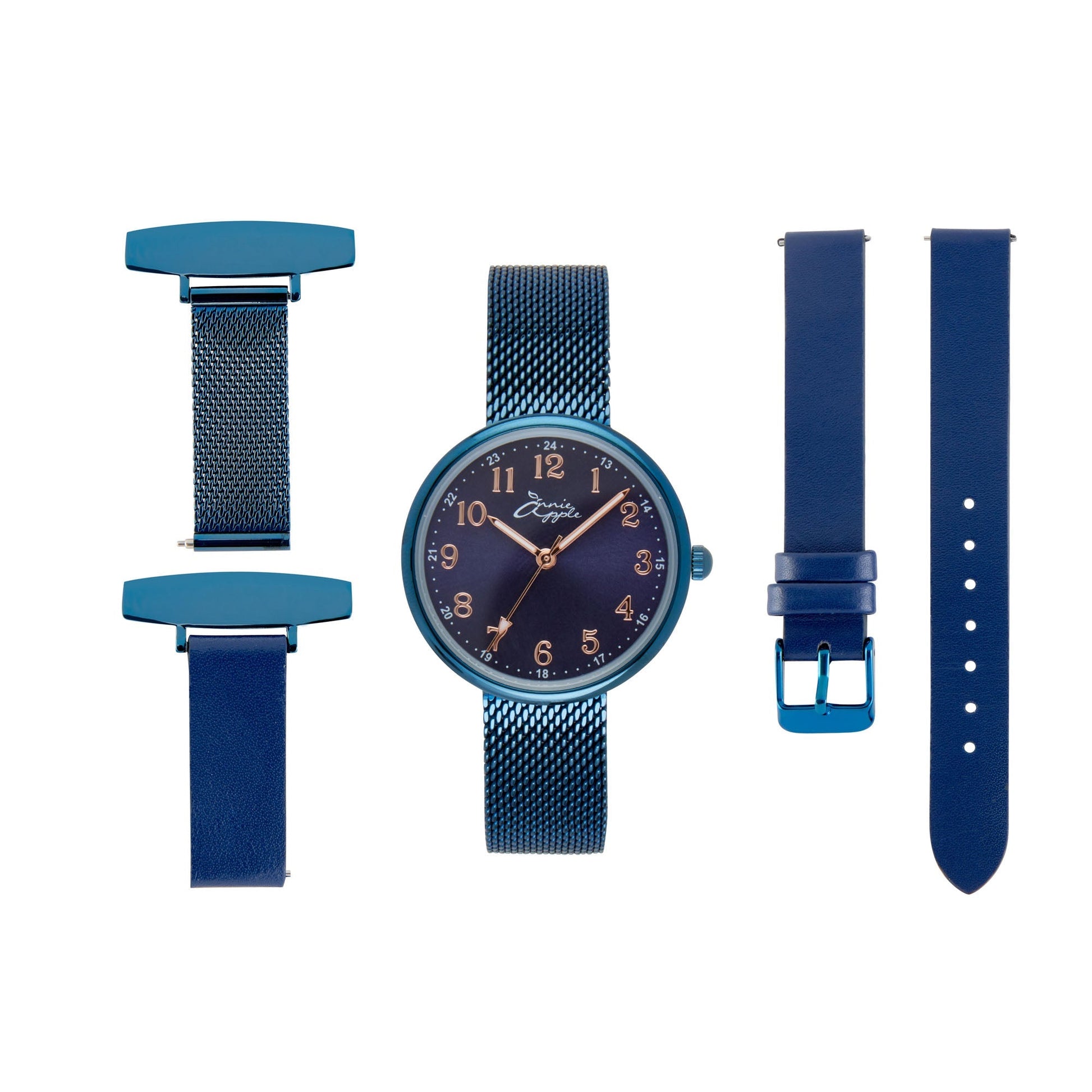 Annie Apple Nurses Fob Watch - Venus - Blue Mesh - Blue Leather - 35mm