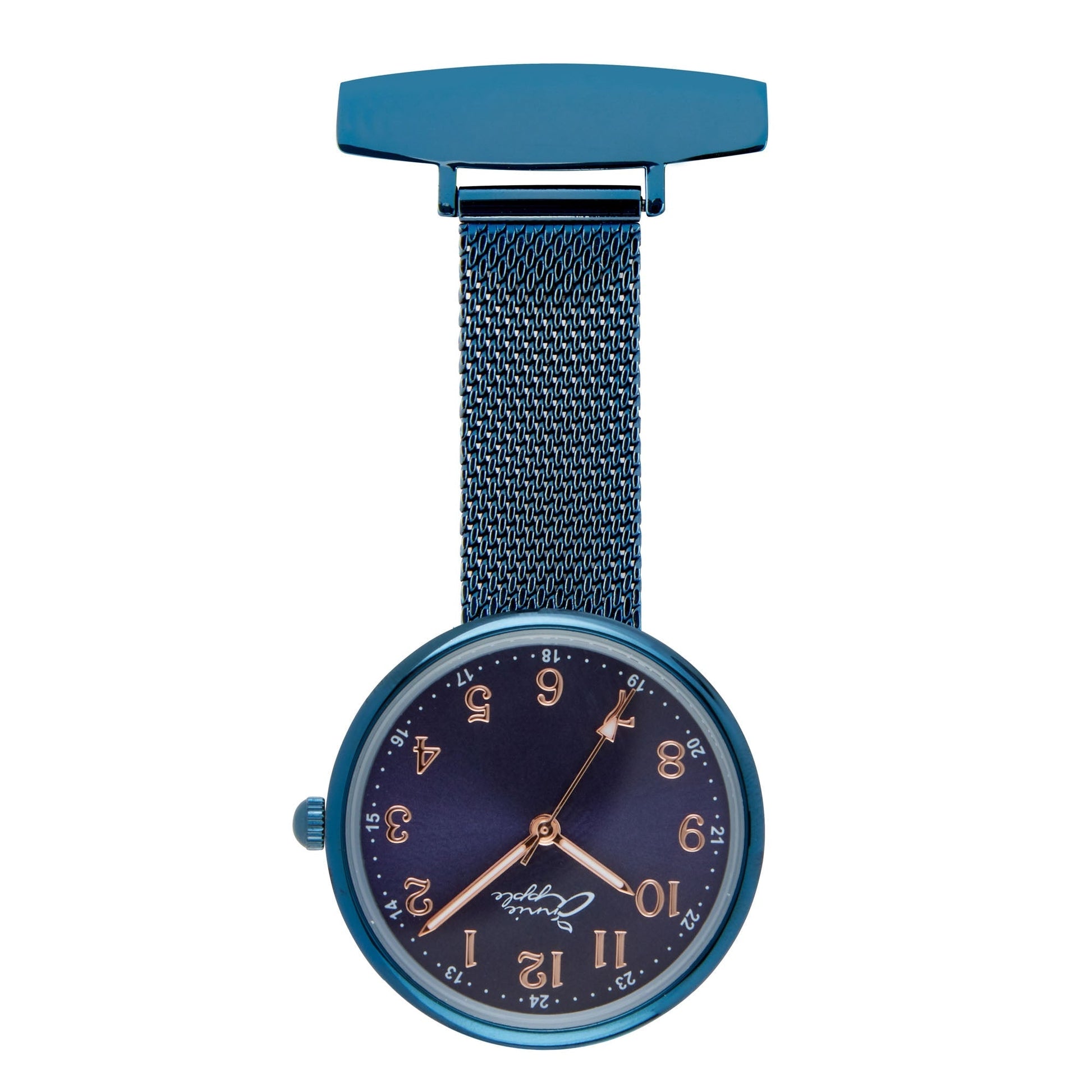 Annie Apple Nurses Fob Watch - Venus - Blue Mesh - Blue Leather - 35mm