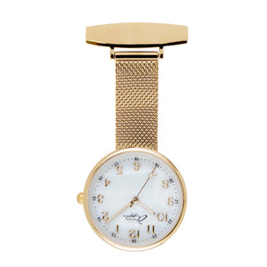 Annie Apple Nurses Fob Watch - Venus - Gold Mesh - Blue Leather - 35mm