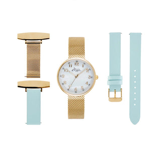 Annie Apple Nurses Fob Watch - Venus - Gold Mesh - Blue Leather - 35mm