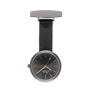 Annie Apple Nurses Fob Watch - Venus - Gunmetal Mesh - Grey Leather - 35mm