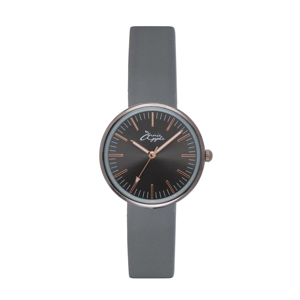 Annie Apple Nurses Fob Watch - Venus - Gunmetal Mesh - Grey Leather - 35mm