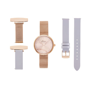 Annie Apple Nurses Fob Watch - Venus - Rose Gold Mesh - Lilac Leather - 35mm