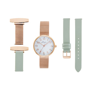 Annie Apple Nurses Fob Watch - Venus - Silver Mesh - Blush Leather - 35mm