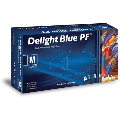 Aurelia Delight Blue PF Vinyl Powder free examination gloves M (Box of 100)