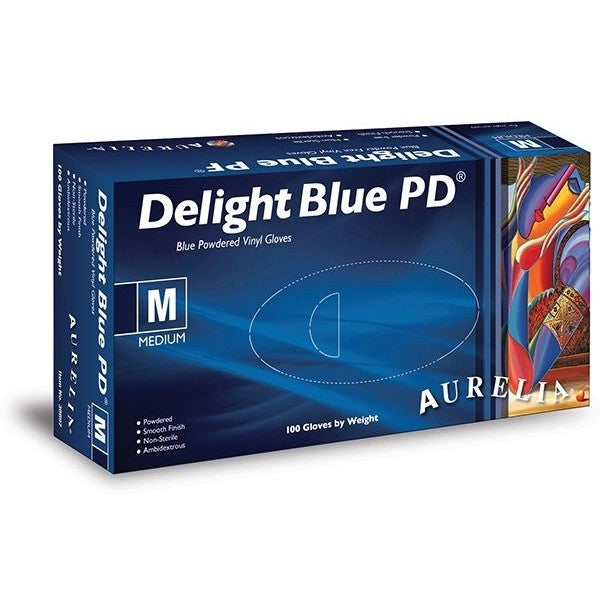 Aurelia Delight Blue PF Vinyl Powder free examination gloves XL (Box of 100)