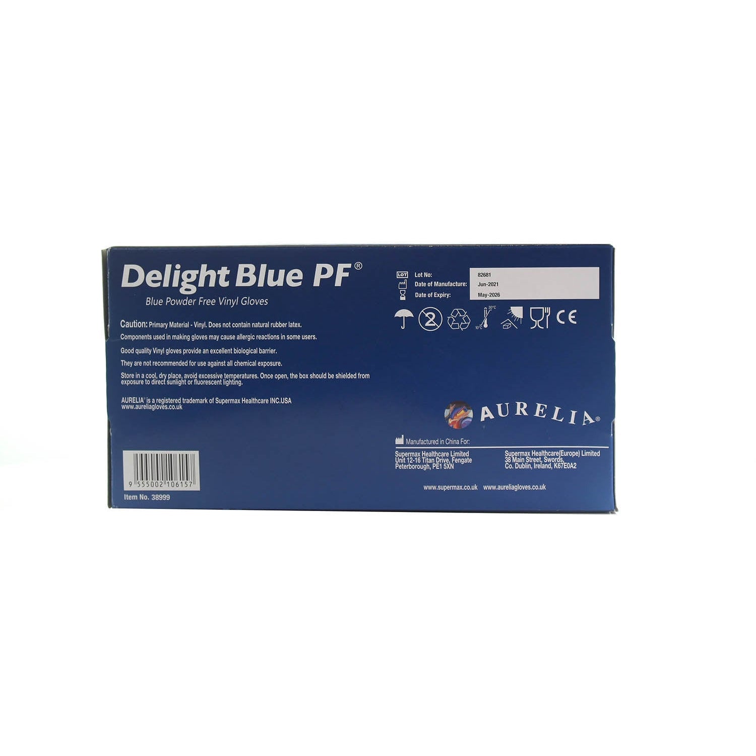 Aurelia Delight Blue PF Vinyl Powder free examination gloves XL (Box of 100)