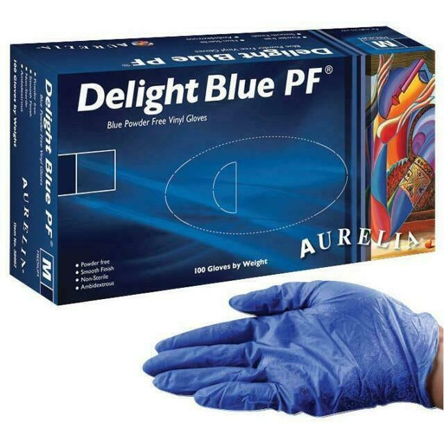 Aurelia Delight Blue PF Vinyl Powder free examination gloves XL (Box of 100)