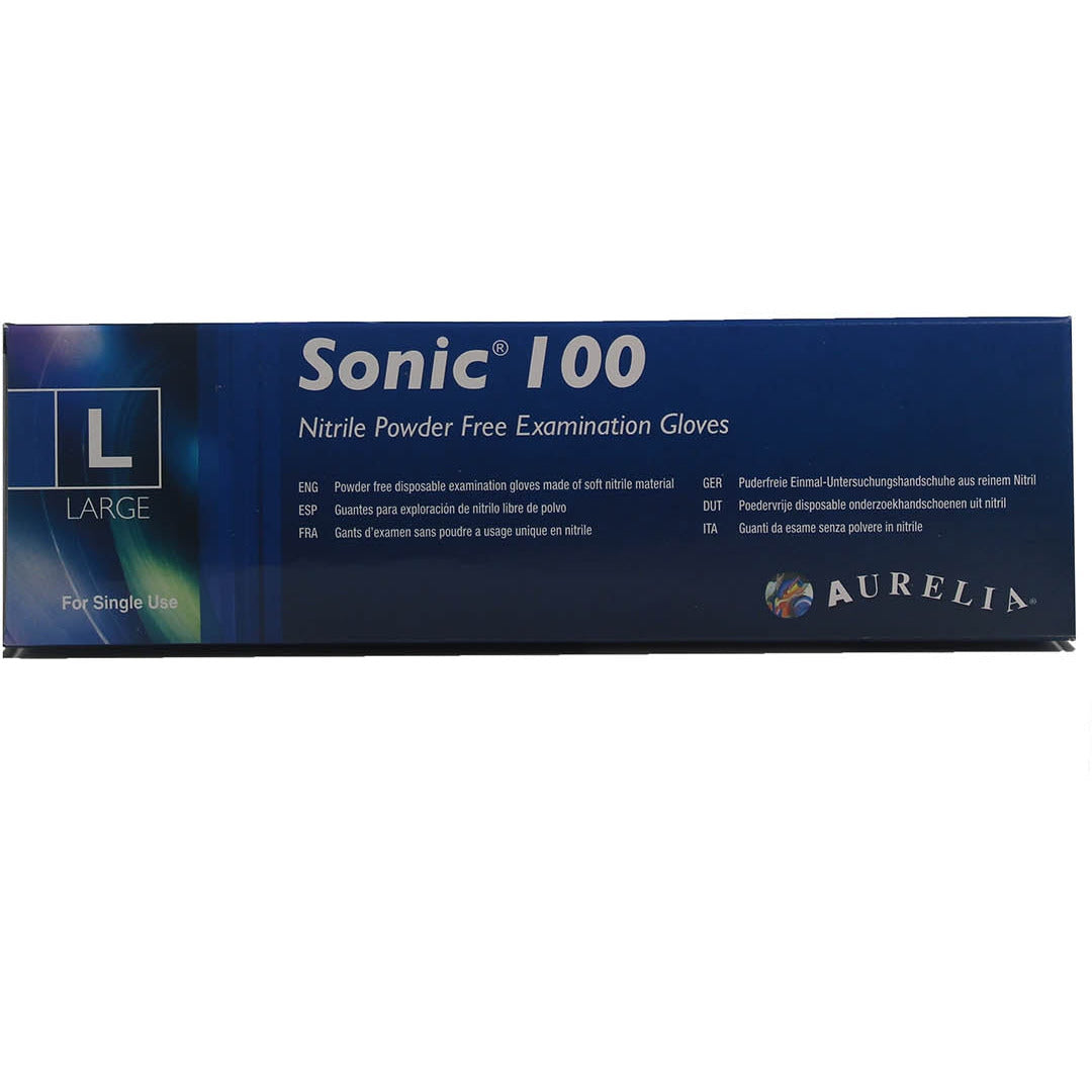 Aurelia Sonic 100 Large Blue Nitrile Powder-Free Examination Gloves - Non Sterile - (100)