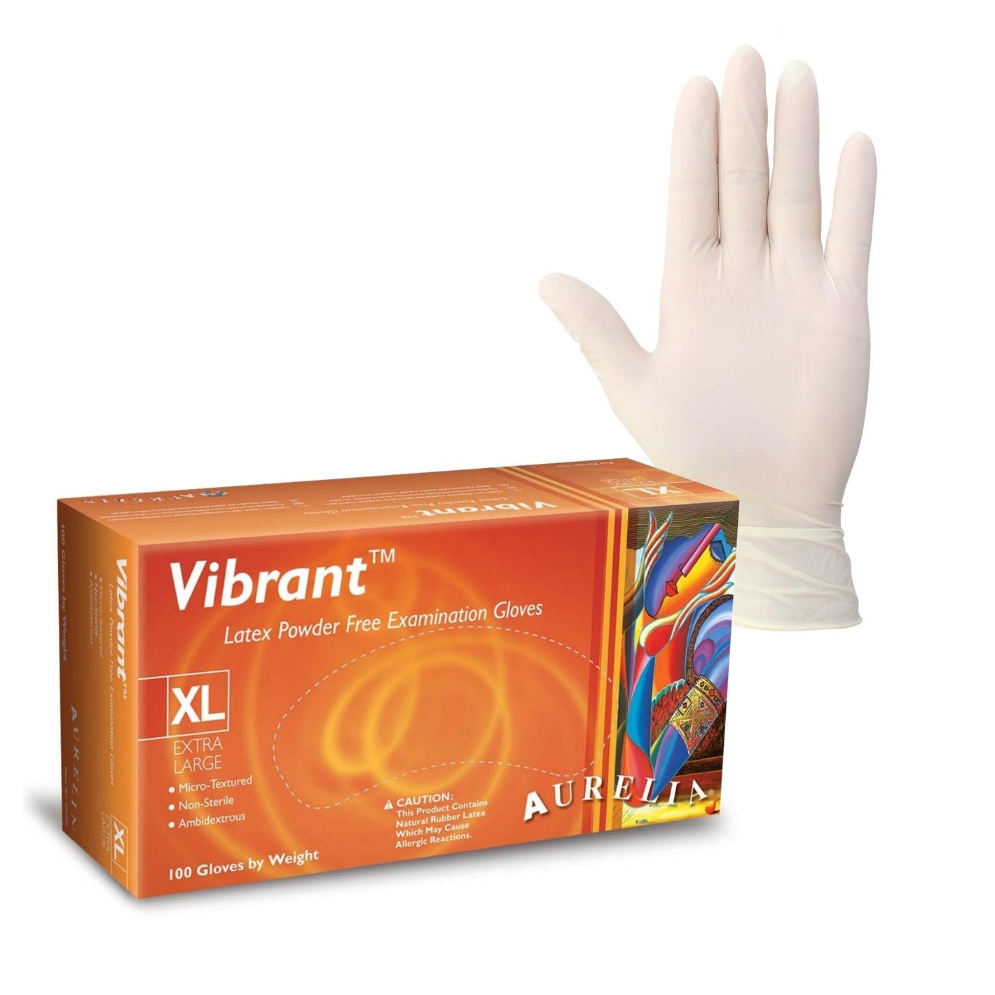 Aurelia Vibrant 100 Micro Textured Latex Examination Gloves 5.7g - Powder-Free - Extra Large (100)