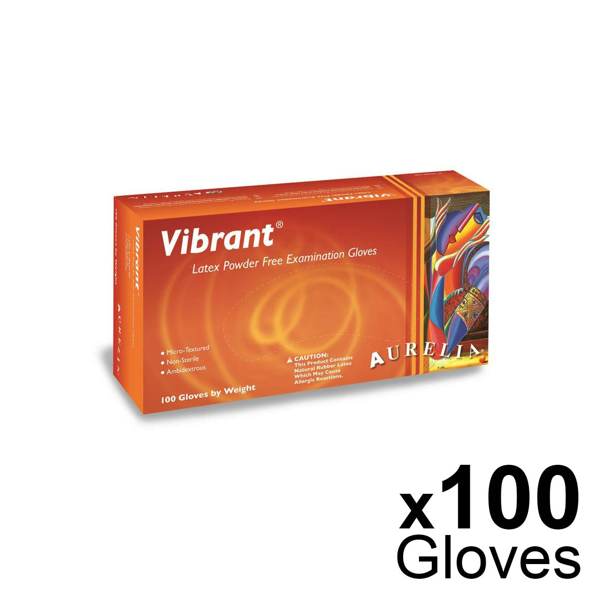 Aurelia Vibrant 100 Micro Textured Latex Examination Gloves 5.7g - Powder-Free - Small (100)