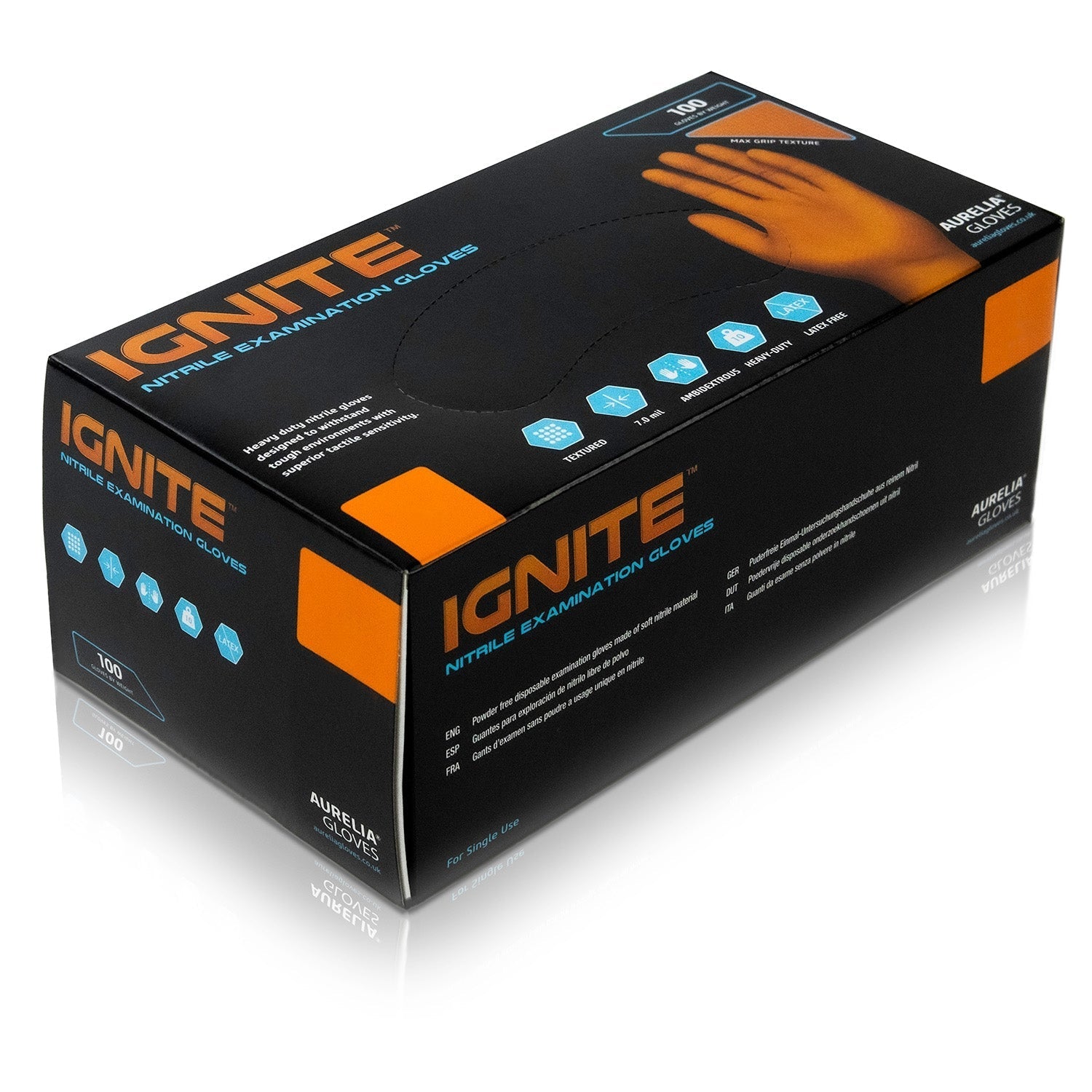 Aurelia® Ignite Powder Free Orange Nitrile Gloves - Extra Extra Large - Box of 90