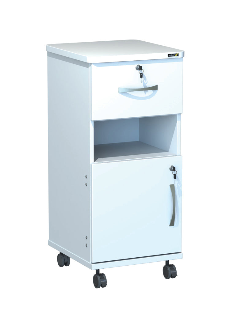 Axis Bedside Locker - Locking Large Top Drawer and Bottom Door - Open Middle