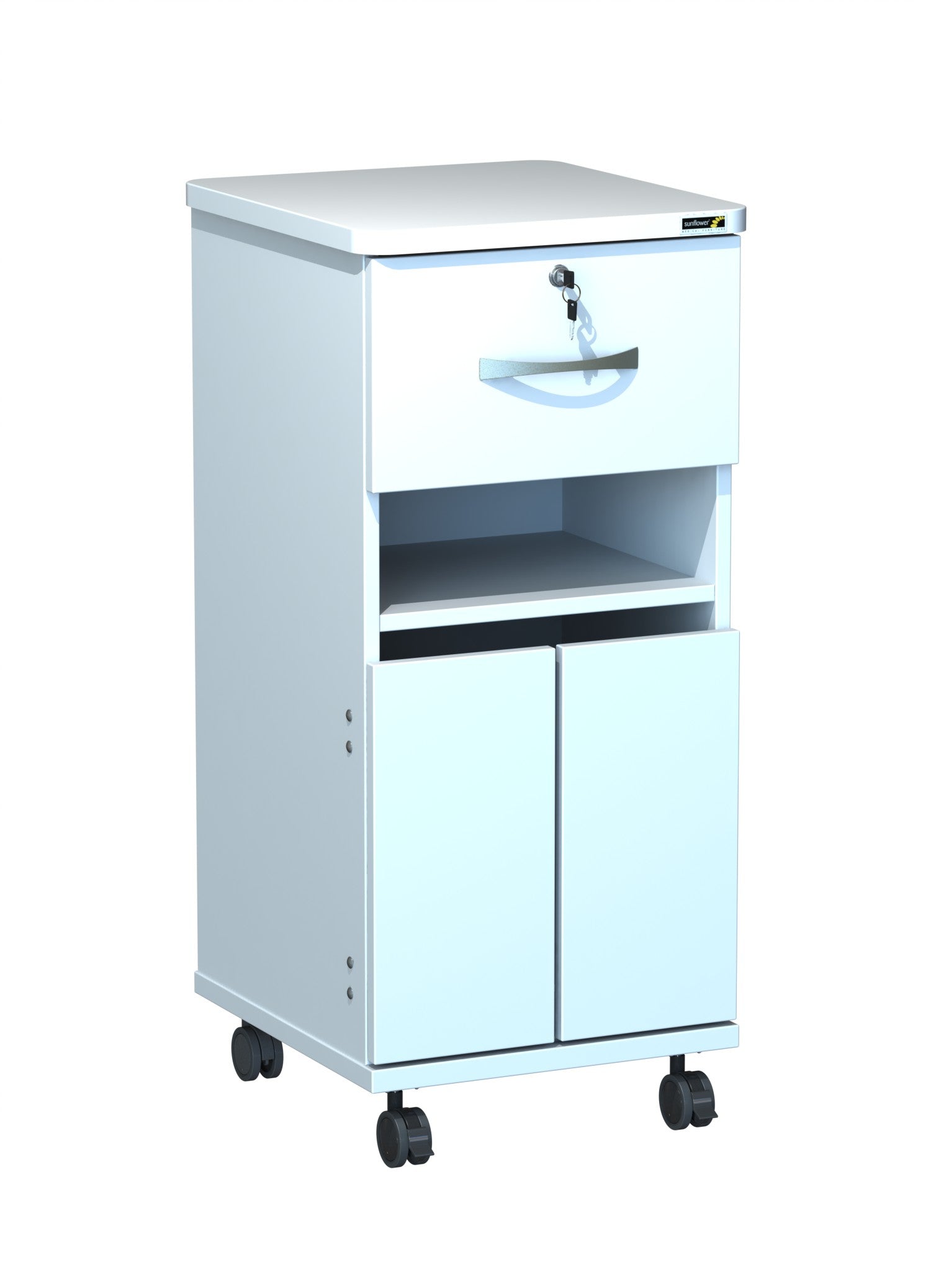 Axis Bedside Locker - Locking Top Draw - Middle Shelf - Bottom Doors