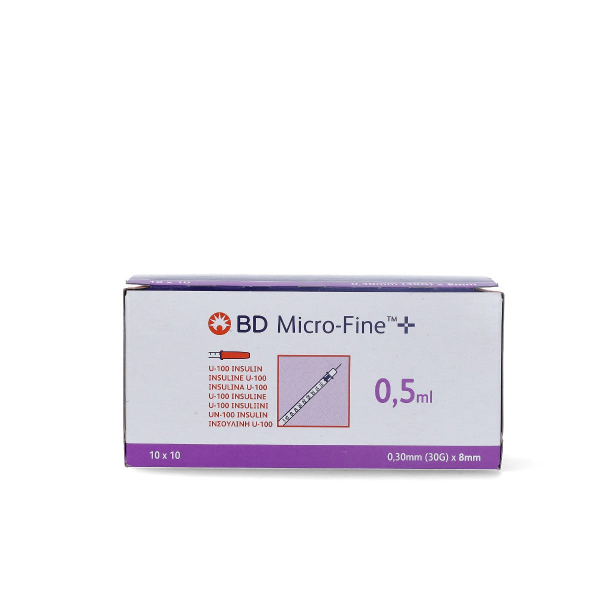 BD Micro Fine+ 0.5ml U100 Insulin Syringe & Needle 30g x 8mm x 100