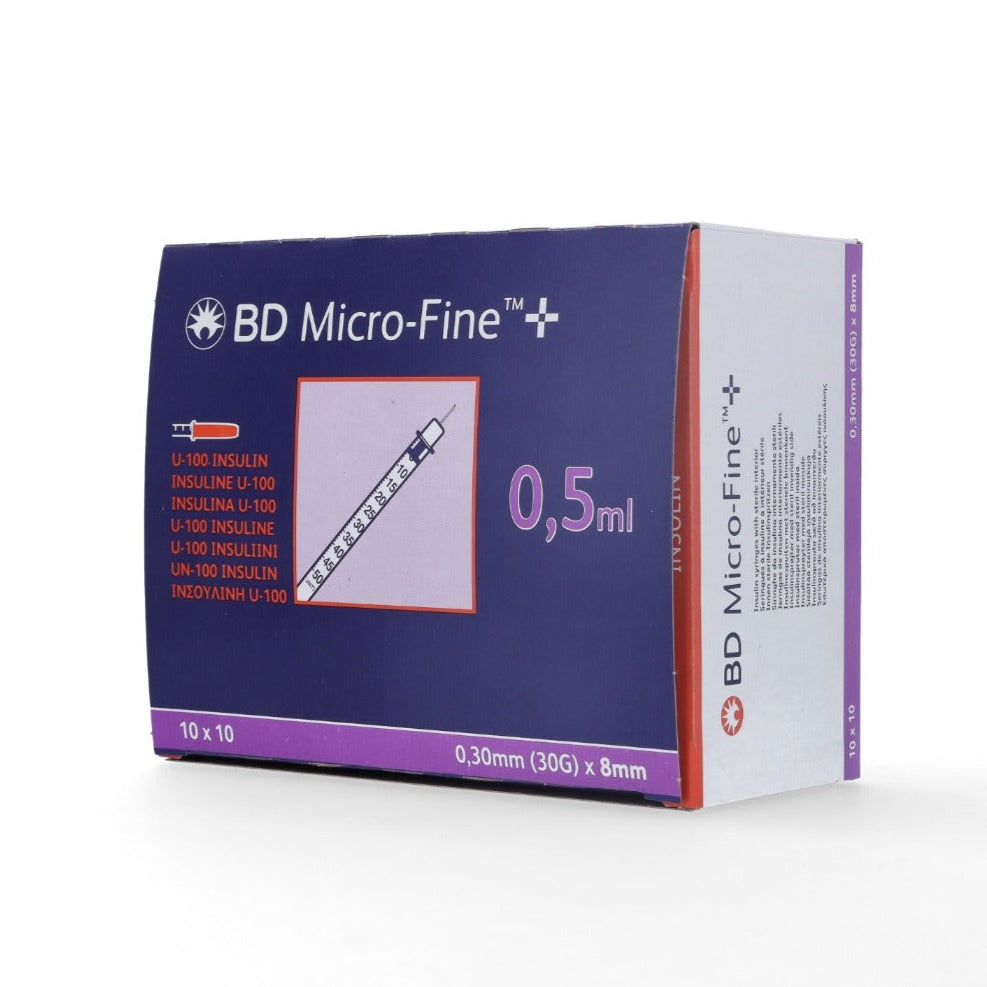 BD Micro Fine+ 0.5ml U100 Insulin Syringe & Needle 30g x 8mm x 100